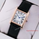 Cartier Tank Solo Replica Watch Rose Gold Black leather Strap
